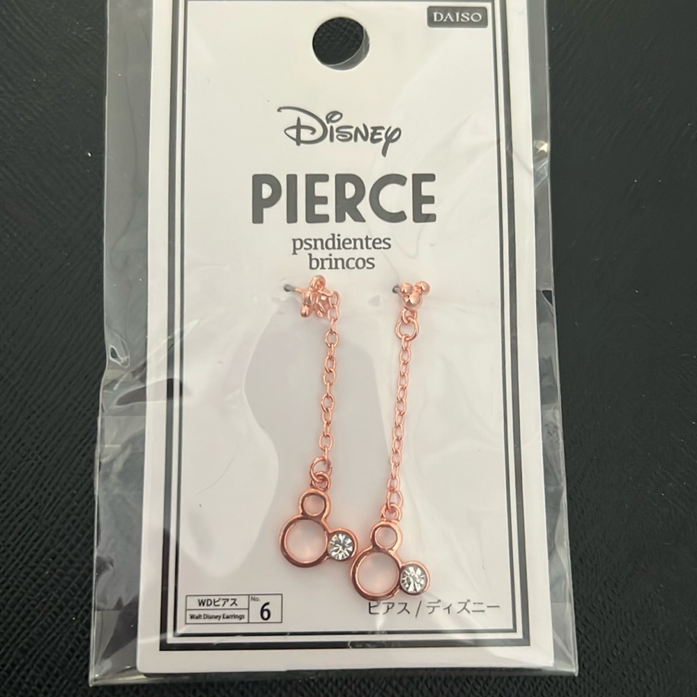 Mickey Mouse Rose Gold Drop Earrings x Daiso